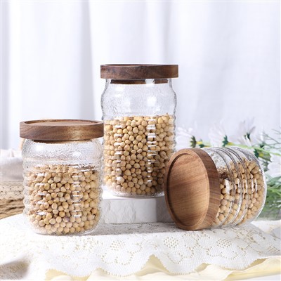 Tarro de vidrio de borosilicato con tapa de madera